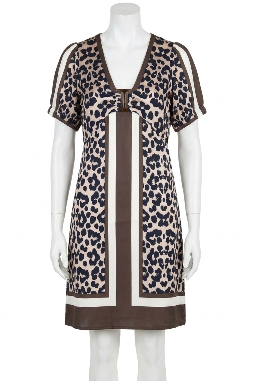 NEW JOY JOY v-neck ring dress in leopard border